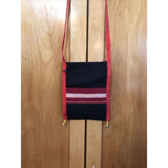Cute crossbody purse Bag Ethnic style Black Beaded Tassels zip Closure P… - Picture 1 of 8